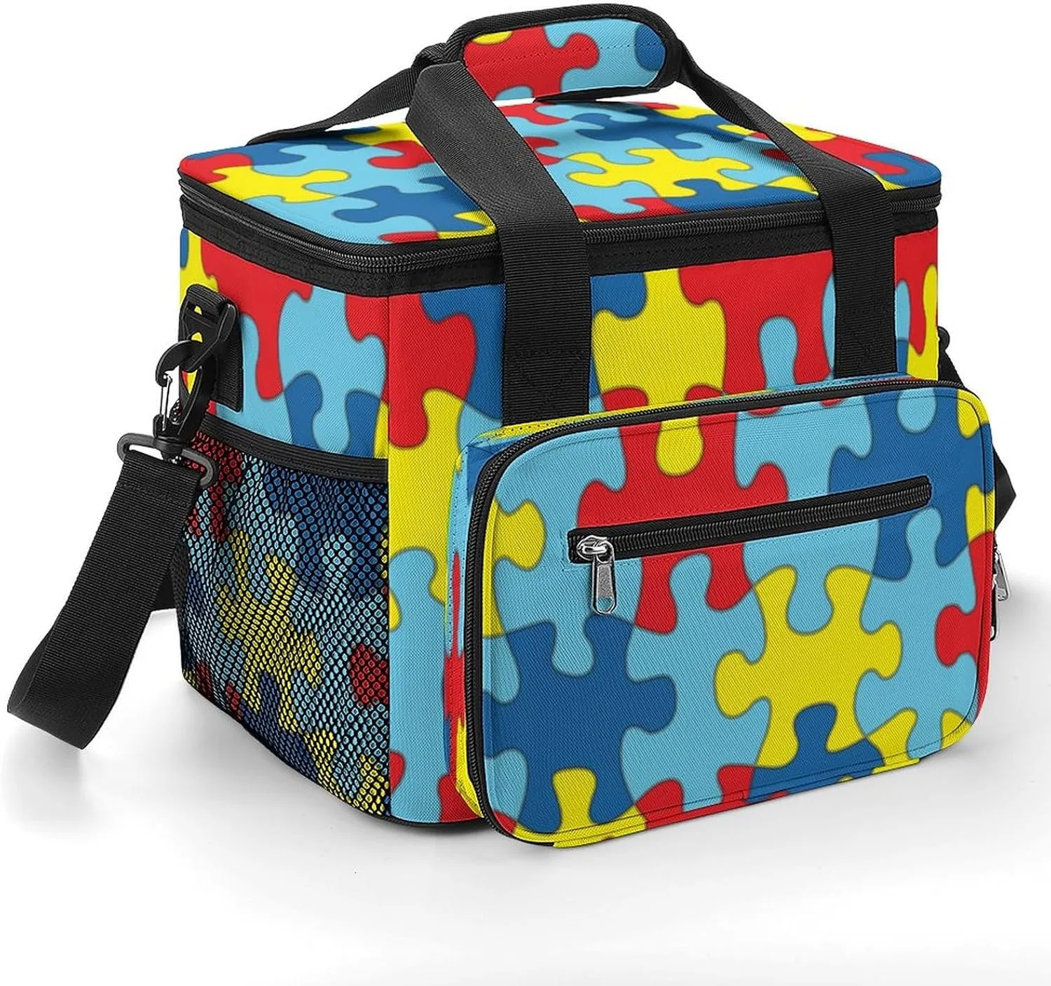 Colorful Autism Awareness Puzzle 22.5L Insulated Camping Coolers Bag Large Leakproof Ice Chest for Beach Travel Picnic