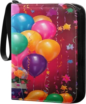 Colorful Balloons with Present 4 Pockets Card Binder for 400 Standard Trading Cards,Waterproof Card Holder Album for TCG, CCG, MTG, Gifts For Boys and Girls