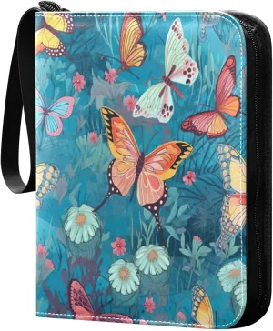 Colorful Butterflies 4 Pockets Card Binder for 400 Standard Trading Cards,Waterproof Card Holder Album for TCG, CCG, MTG, Gifts For Boys and Girls