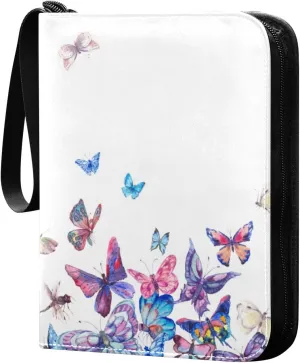 Colorful Butterflies Card Binder for Trading Cards, 4 Pocket with 50 Sleeves up to 400 Cards, Double Sided Pockets Card Holder Carry Case for Baseball Card, Football Card, Gaming Cards