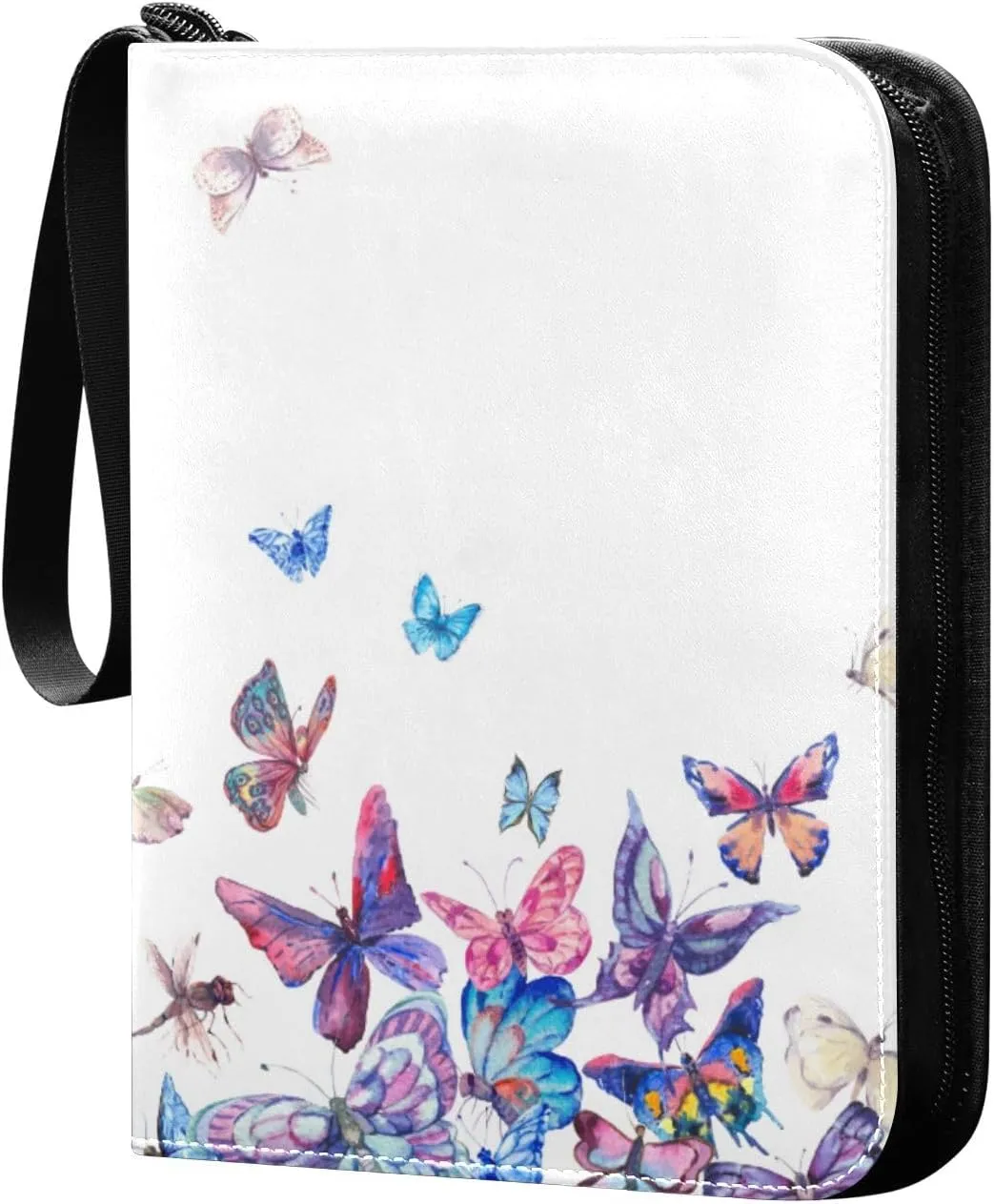 Colorful Butterflies Card Binder for Trading Cards, 4 Pocket with 50 Sleeves up to 400 Cards, Double Sided Pockets Card Holder Carry Case for Baseball Card, Football Card, Gaming Cards