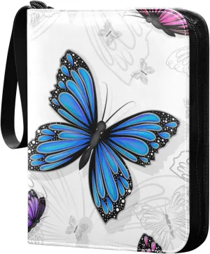 Colorful Butterflies Card Binder for Trading Cards, 4 Pocket with 50 Sleeves up to 400 Cards, Double Sided Pockets Card Holder Carry Case for Baseball Card, Football Card, Gaming Cards