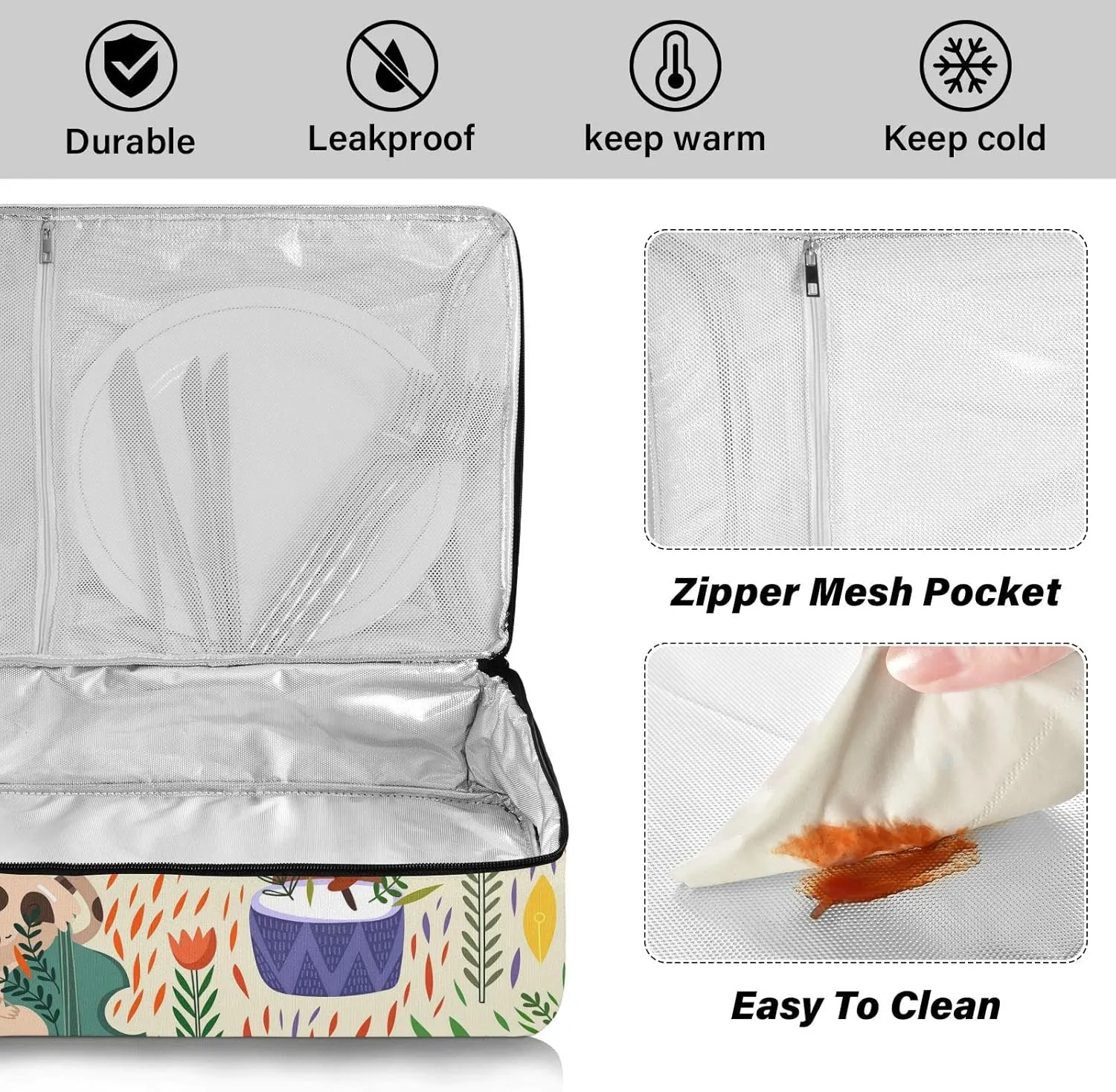 Colorful Cartoon Raccoon Lion Bear Hare Foxes Reusable Insulated Pizza Bag, Waterproof Food Delivery Bag, with Handle Lid Leakproof Pizza Holder Tote for Hot or Cold Food