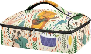 Colorful Cartoon Raccoon Lion Bear Hare Foxes Reusable Insulated Pizza Bag, Waterproof Food Delivery Bag, with Handle Lid Leakproof Pizza Holder Tote for Hot or Cold Food