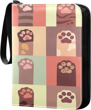 Colorful Cat Pads Card Binder for Trading Cards, 4 Pocket with 50 Sleeves up to 400 Cards, Double Sided Pockets Card Holder Carry Case for Baseball Card, Football Card, Gaming Cards