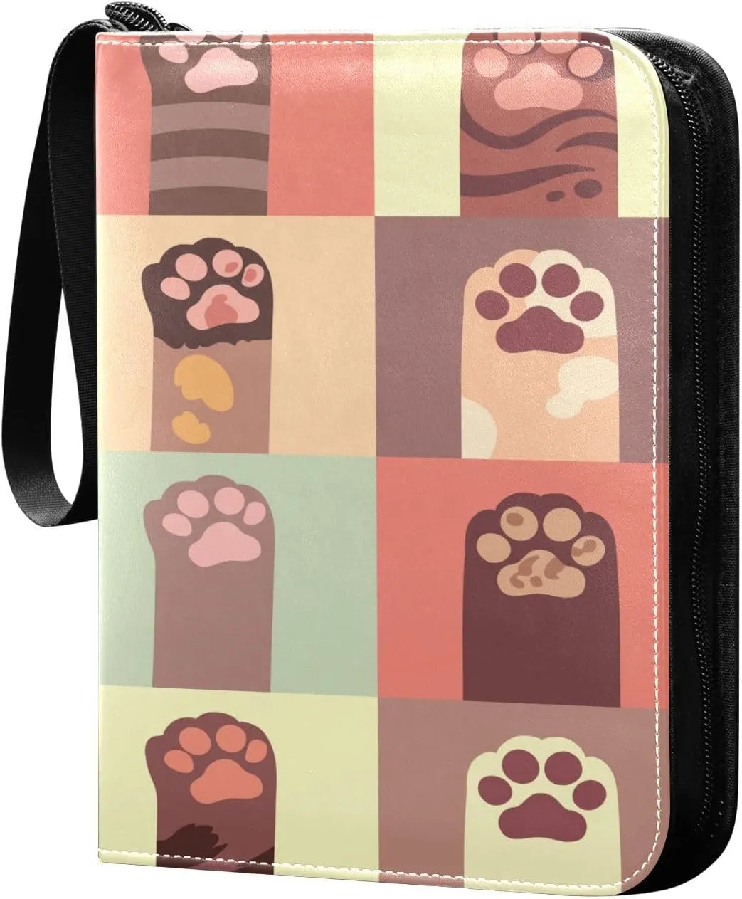 Colorful Cat Pads Card Binder for Trading Cards, 4 Pocket with 50 Sleeves up to 400 Cards, Double Sided Pockets Card Holder Carry Case for Baseball Card, Football Card, Gaming Cards
