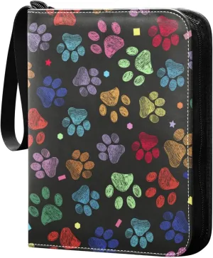 Colorful Cat Paw Print Card Binder for Trading Cards, 4 Pocket with 50 Sleeves up to 400 Cards, Double Sided Pockets Card Holder Carry Case for Baseball Card, Football Card, Gaming Cards