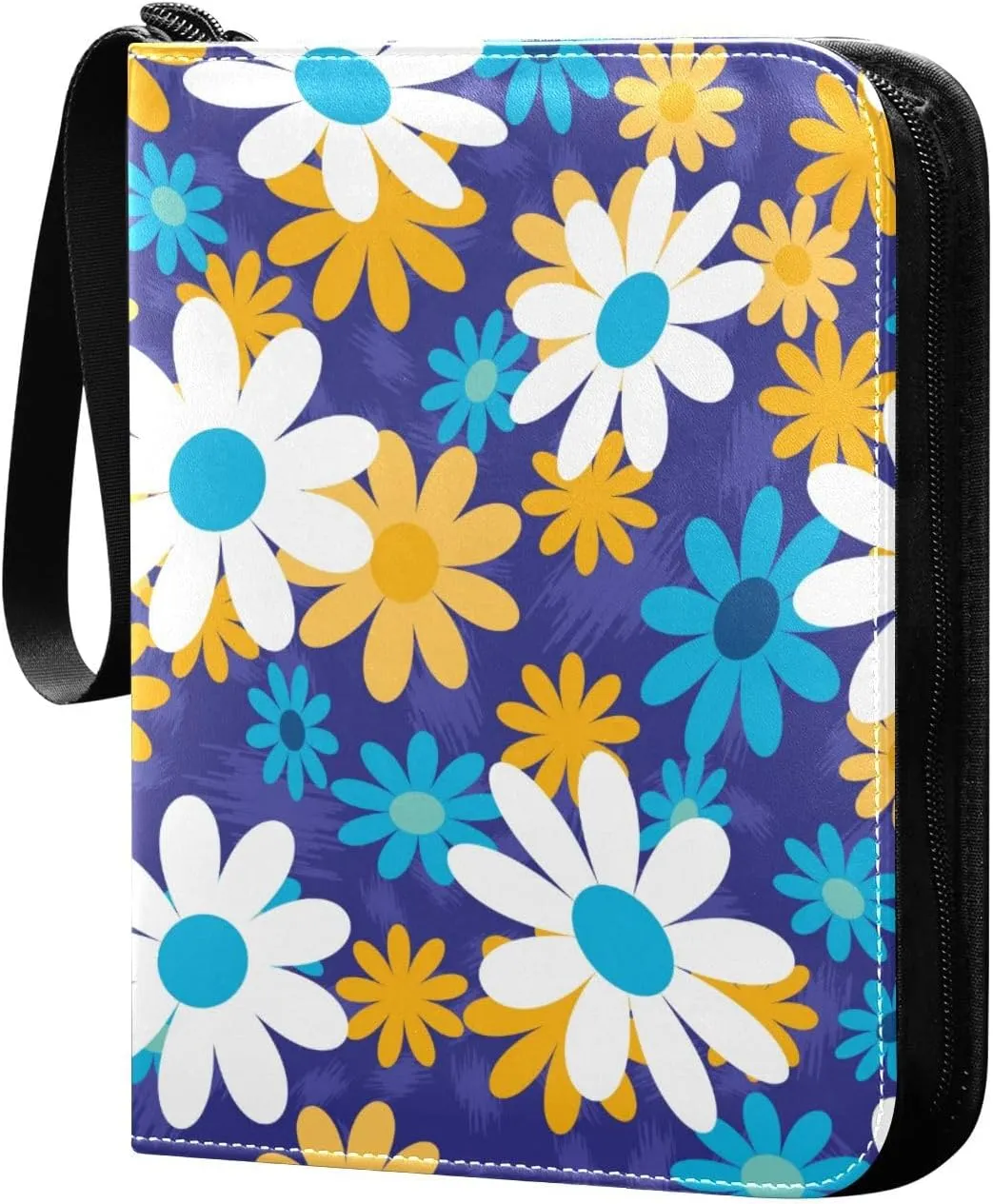 Colorful Chamomile Flowers Card Binder for Trading Cards, 4 Pocket with 50 Sleeves up to 400 Cards, Double Sided Pockets Card Holder Carry Case for Baseball Card, Football Card, Gaming Cards