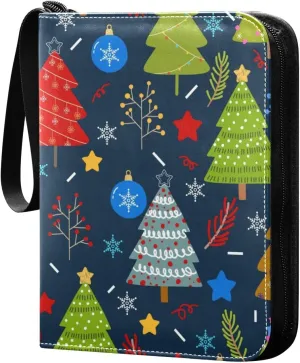 Colorful Christmas Trees Card Binder for Trading Cards, 4 Pocket with 50 Sleeves up to 400 Cards, Double Sided Pockets Card Holder Carry Case for Baseball Card, Football Card, Gaming Cards