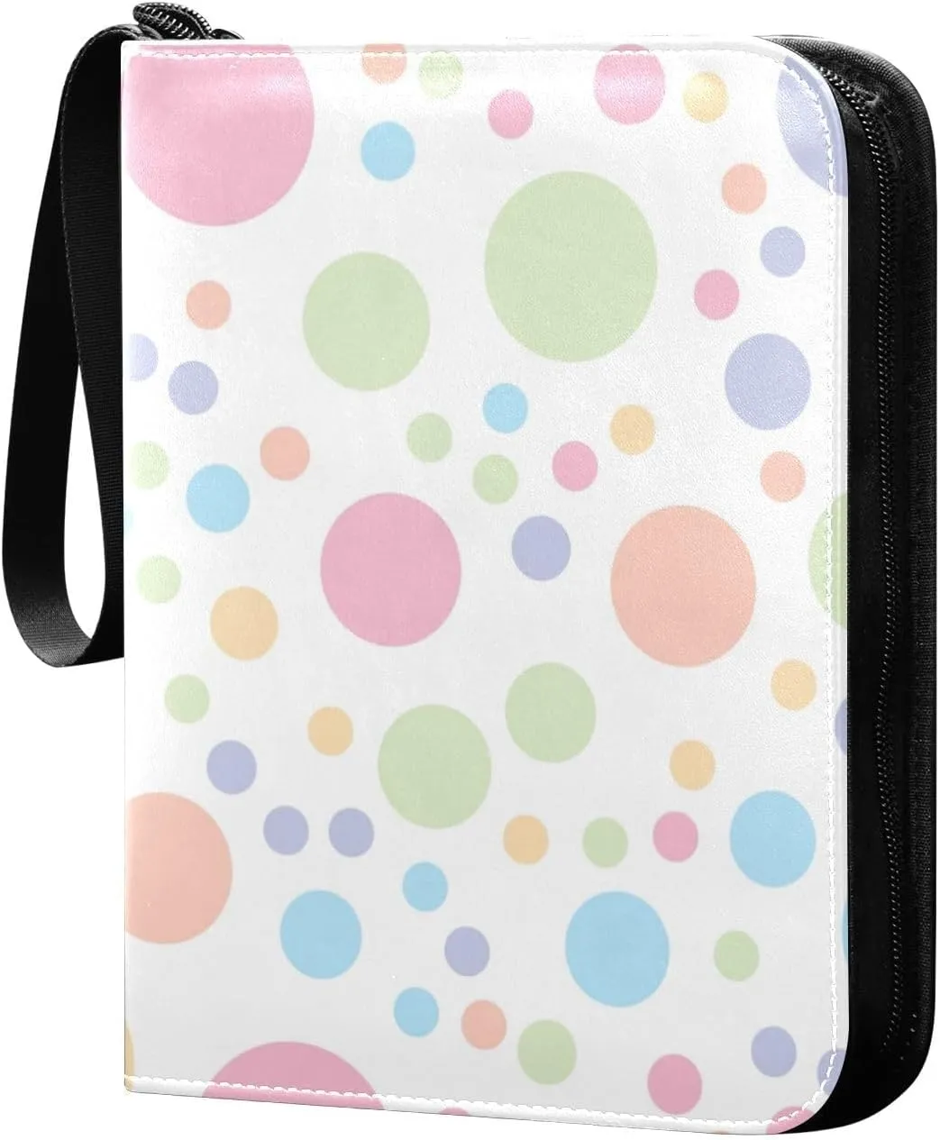 Colorful Circles Card Binder for Trading Cards, 4 Pocket with 50 Sleeves up to 400 Cards, Double Sided Pockets Card Holder Carry Case for Baseball Card, Football Card, Gaming Cards