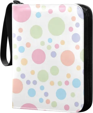 Colorful Circles Card Binder for Trading Cards, 4 Pocket with 50 Sleeves up to 400 Cards, Double Sided Pockets Card Holder Carry Case for Baseball Card, Football Card, Gaming Cards