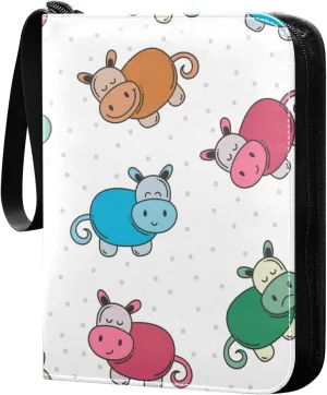 Colorful Cow Card Binder for Trading Cards, 4 Pocket with 50 Sleeves up to 400 Cards, Double Sided Pockets Card Holder Carry Case for Baseball Card, Football Card, Gaming Cards