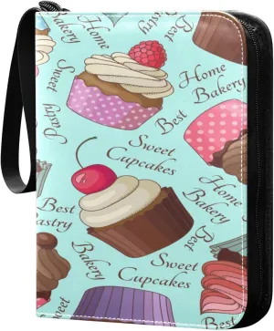 Colorful Cream Cupcake Card Binder for Trading Cards, 4 Pocket with 50 Sleeves up to 400 Cards, Double Sided Pockets Card Holder Carry Case for Baseball Card, Football Card, Gaming Cards