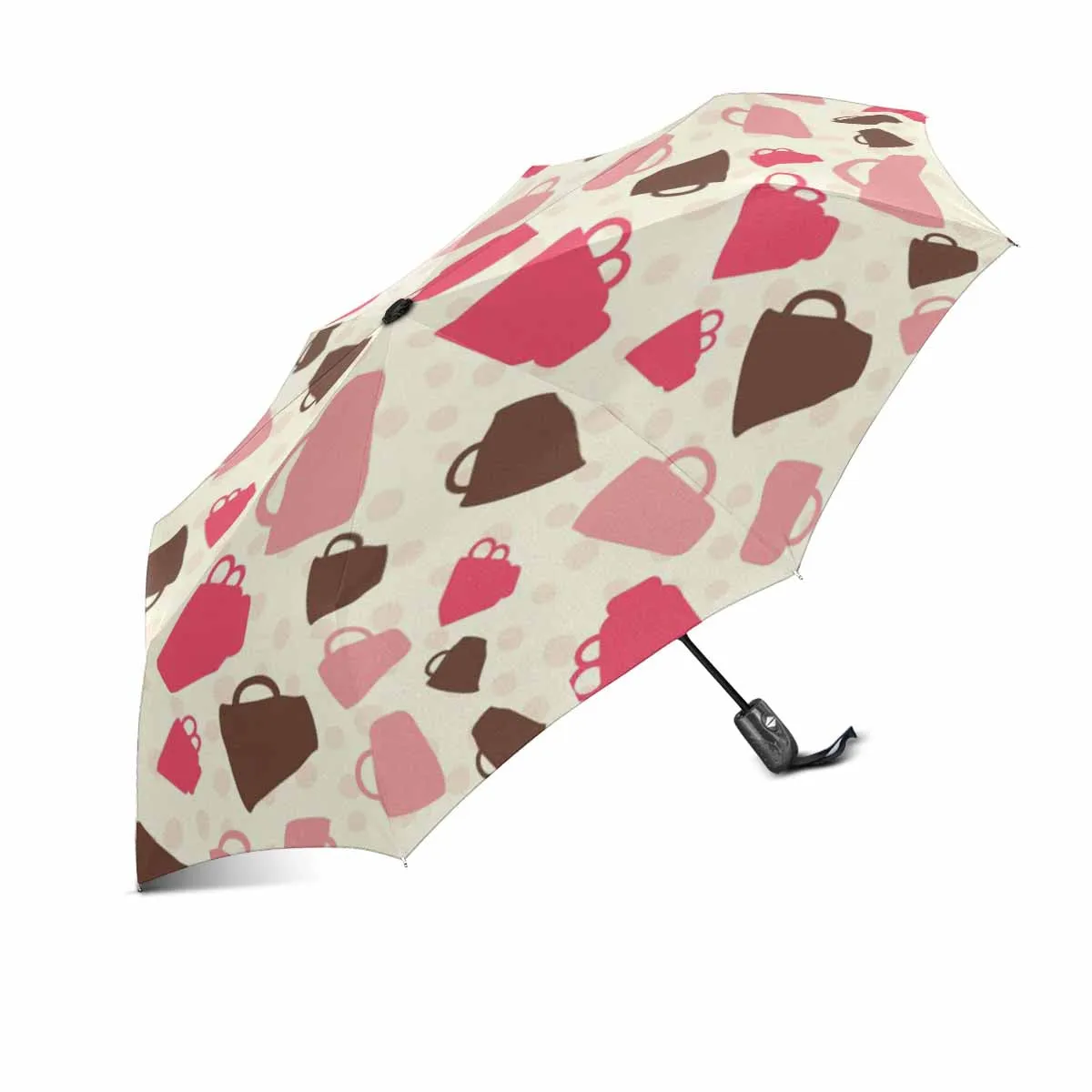 Colorful cups pattern automatic umbrella foldable with totes