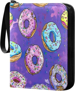 Colorful Donuts 4 Pockets Card Binder for 400 Standard Trading Cards,Waterproof Card Holder Album for TCG, CCG, MTG, Gifts For Boys and Girls