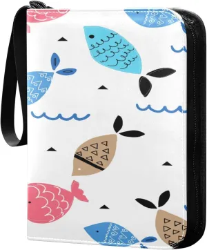 Colorful Fish Card Binder for Trading Cards, 4 Pocket with 50 Sleeves up to 400 Cards, Double Sided Pockets Card Holder Carry Case for Baseball Card, Football Card, Gaming Cards