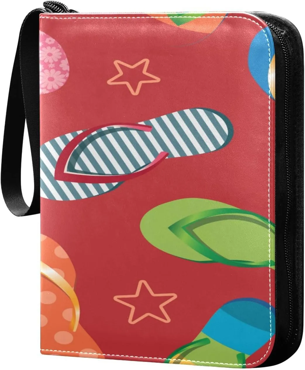 Colorful Flip Flops Card Binder for Trading Cards, 4 Pocket with 50 Sleeves up to 400 Cards, Double Sided Pockets Card Holder Carry Case for Baseball Card, Football Card, Gaming Cards