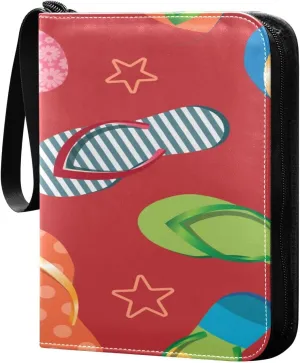 Colorful Flip Flops Card Binder for Trading Cards, 4 Pocket with 50 Sleeves up to 400 Cards, Double Sided Pockets Card Holder Carry Case for Baseball Card, Football Card, Gaming Cards