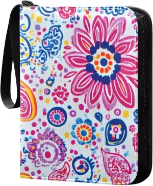 Colorful Floral Paisley White Card Binder 4 Pocket Sleeves Card Holder Protectors Set 4 Pocket Trading Card Binder