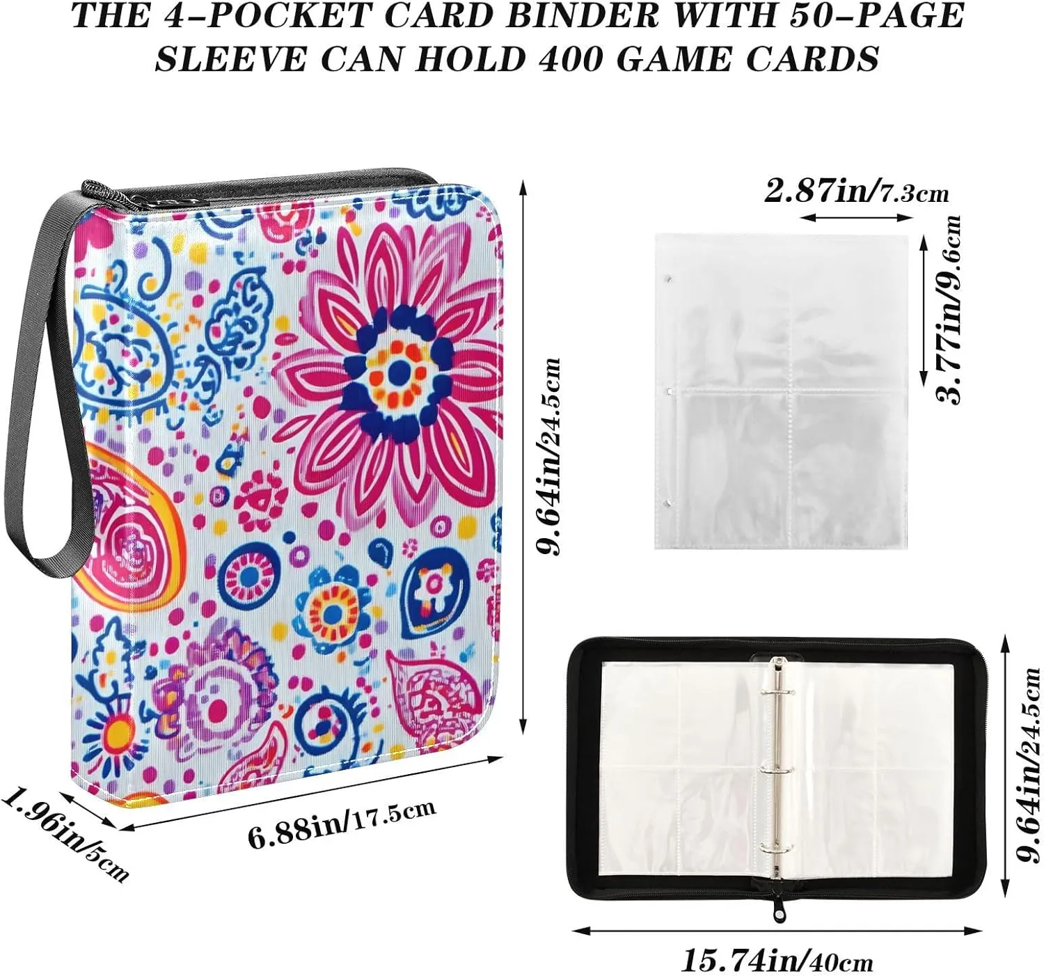 Colorful Floral Paisley White Card Binder 4 Pocket Sleeves Card Holder Protectors Set 4 Pocket Trading Card Binder