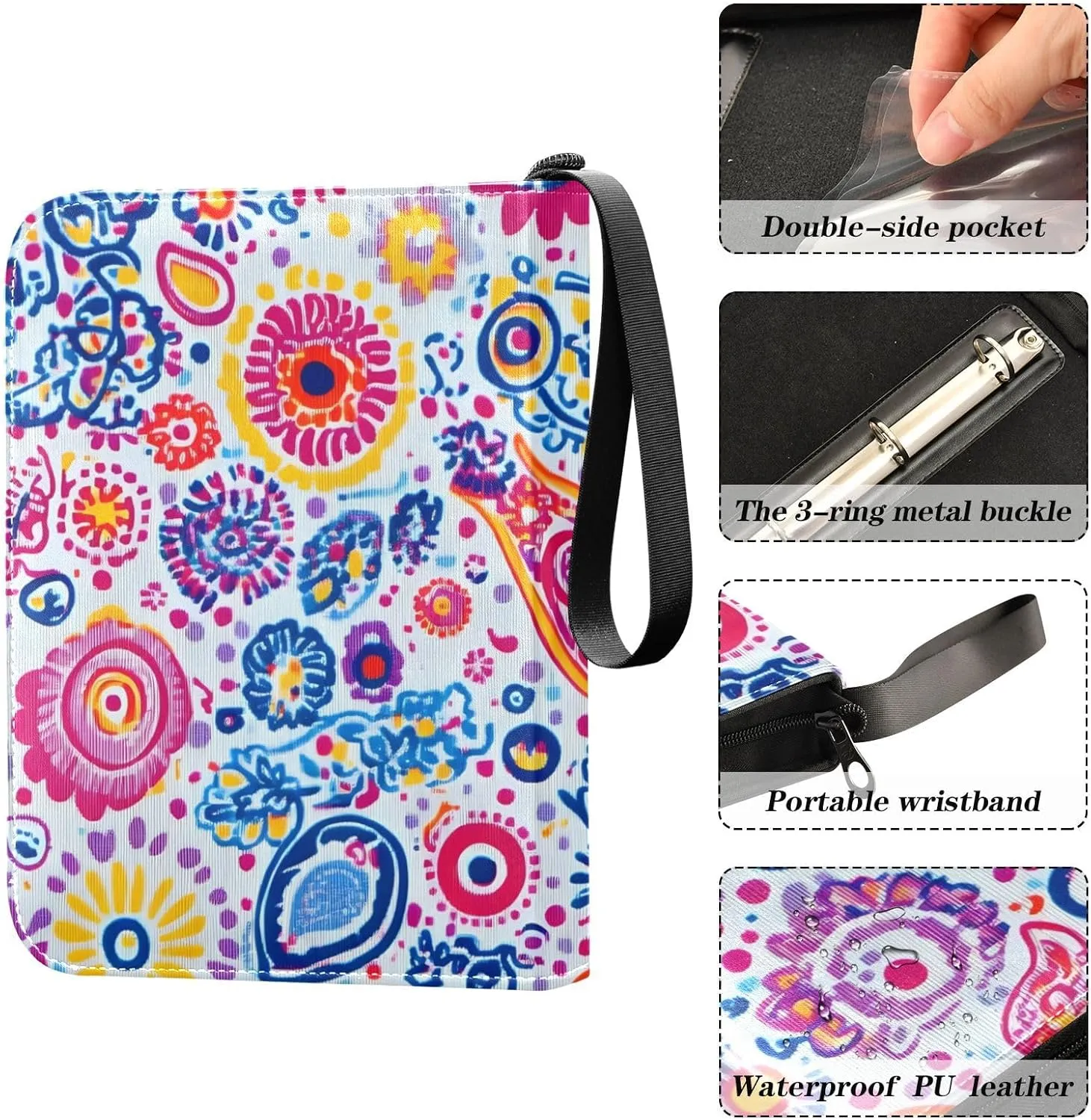 Colorful Floral Paisley White Card Binder 4 Pocket Sleeves Card Holder Protectors Set 4 Pocket Trading Card Binder