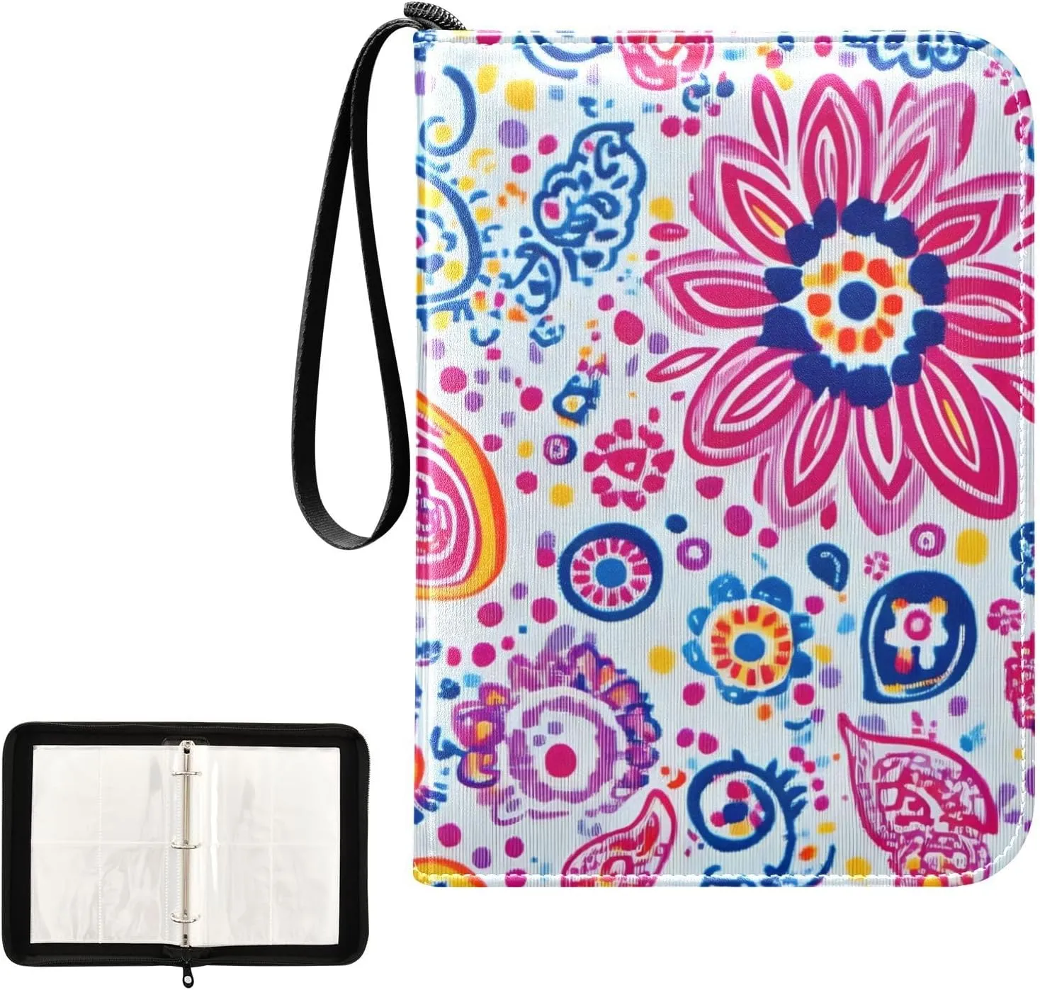 Colorful Floral Paisley White Card Binder 4 Pocket Sleeves Card Holder Protectors Set 4 Pocket Trading Card Binder