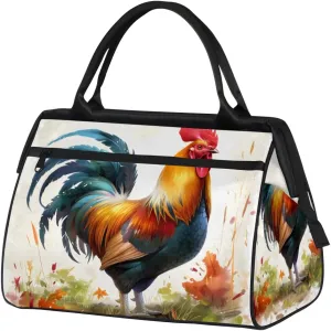 Colorful Flower Animal Rooster Weekender Overnight Bag for Women Waterproof Carry On Travel Duffle Bags with Pocket Lightweight Sports Gym Tote Bag Large Luggage Workout Personal Item Hospital Bags