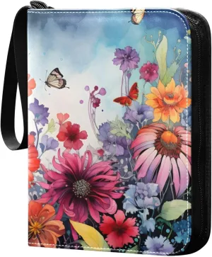 Colorful Flower Card Binder Trading Cards Holder 4-Pocket，Album Pages Card Display Sleeves Fits 400 Cards Collector Book