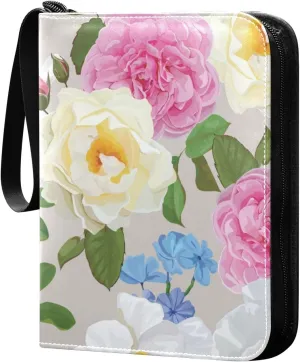 Colorful Flower Pattern Card Binder for Trading Cards, 4 Pocket with 50 Sleeves up to 400 Cards, Double Sided Pockets Card Holder Carry Case for Baseball Card, Football Card, Gaming Cards