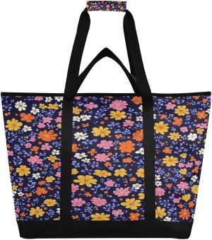 Colorful Flower Reusable Insulated Lunchbox Cooler Bag, Leakproof Kitchen Grocery Bag Collapsible Portable Cooler Tote Bag for Picnic, Camping, Office, Travel