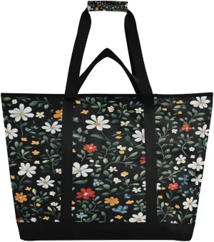 Colorful Flower Reusable Insulated Lunchbox Cooler Bag, Leakproof Kitchen Grocery Bag Collapsible Portable Cooler Tote Bag for Picnic, Camping, Office, Travel