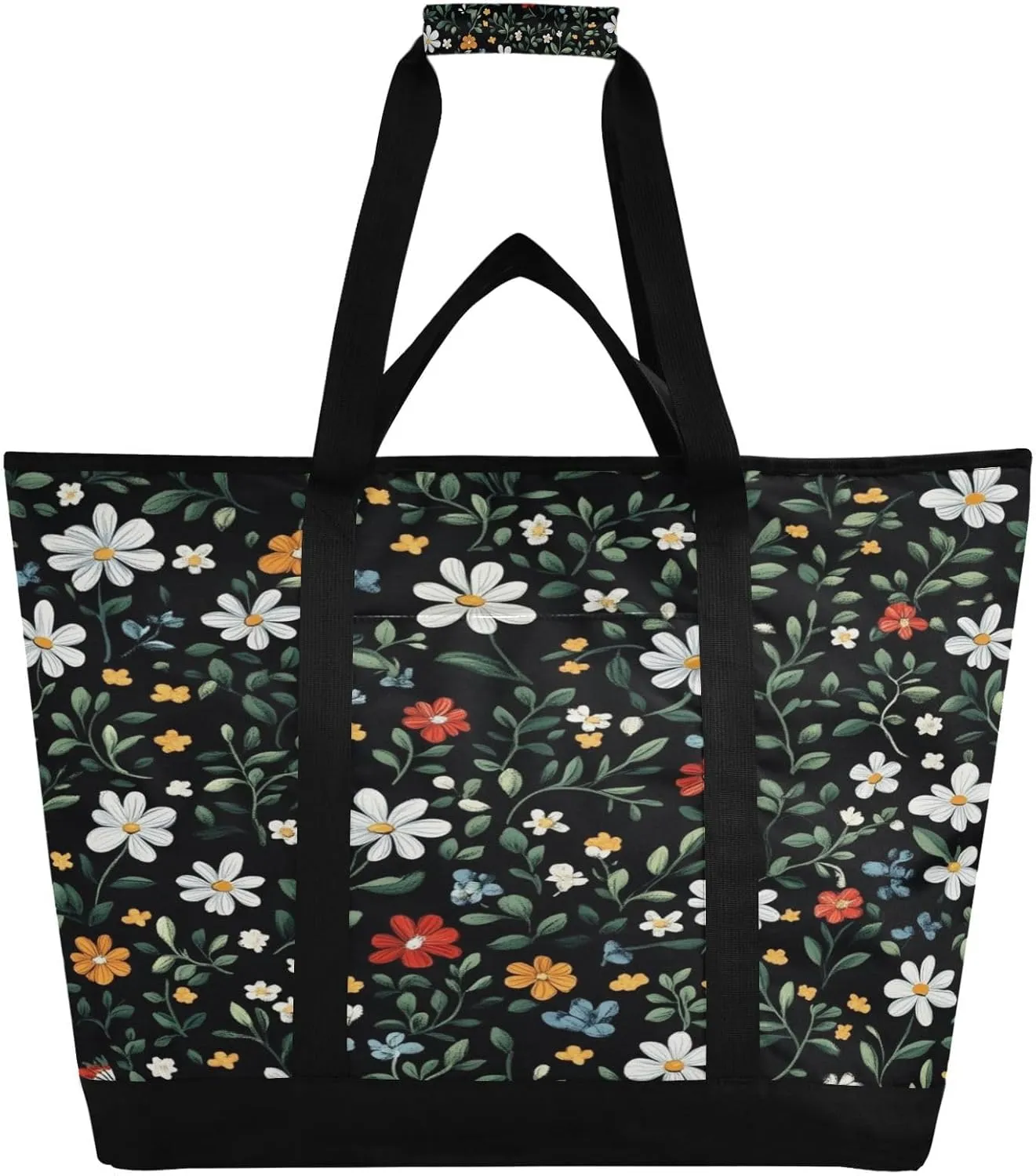 Colorful Flower Reusable Insulated Lunchbox Cooler Bag, Leakproof Kitchen Grocery Bag Collapsible Portable Cooler Tote Bag for Picnic, Camping, Office, Travel