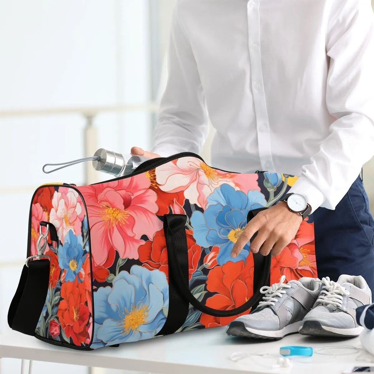Colorful Flower Travel Duffle Bag for Women Men Gym Duffel Foldable Bag Waterproof Weekender Watercolor Floral Duffle Tote
