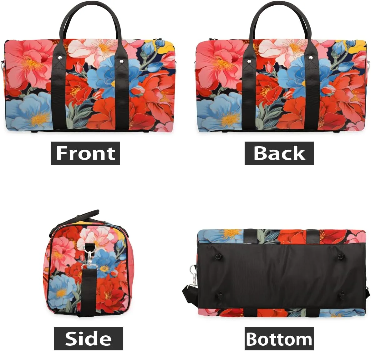 Colorful Flower Travel Duffle Bag for Women Men Gym Duffel Foldable Bag Waterproof Weekender Watercolor Floral Duffle Tote