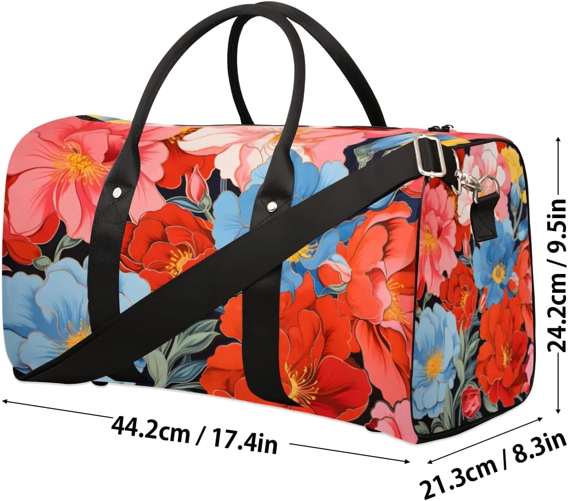 Colorful Flower Travel Duffle Bag for Women Men Gym Duffel Foldable Bag Waterproof Weekender Watercolor Floral Duffle Tote