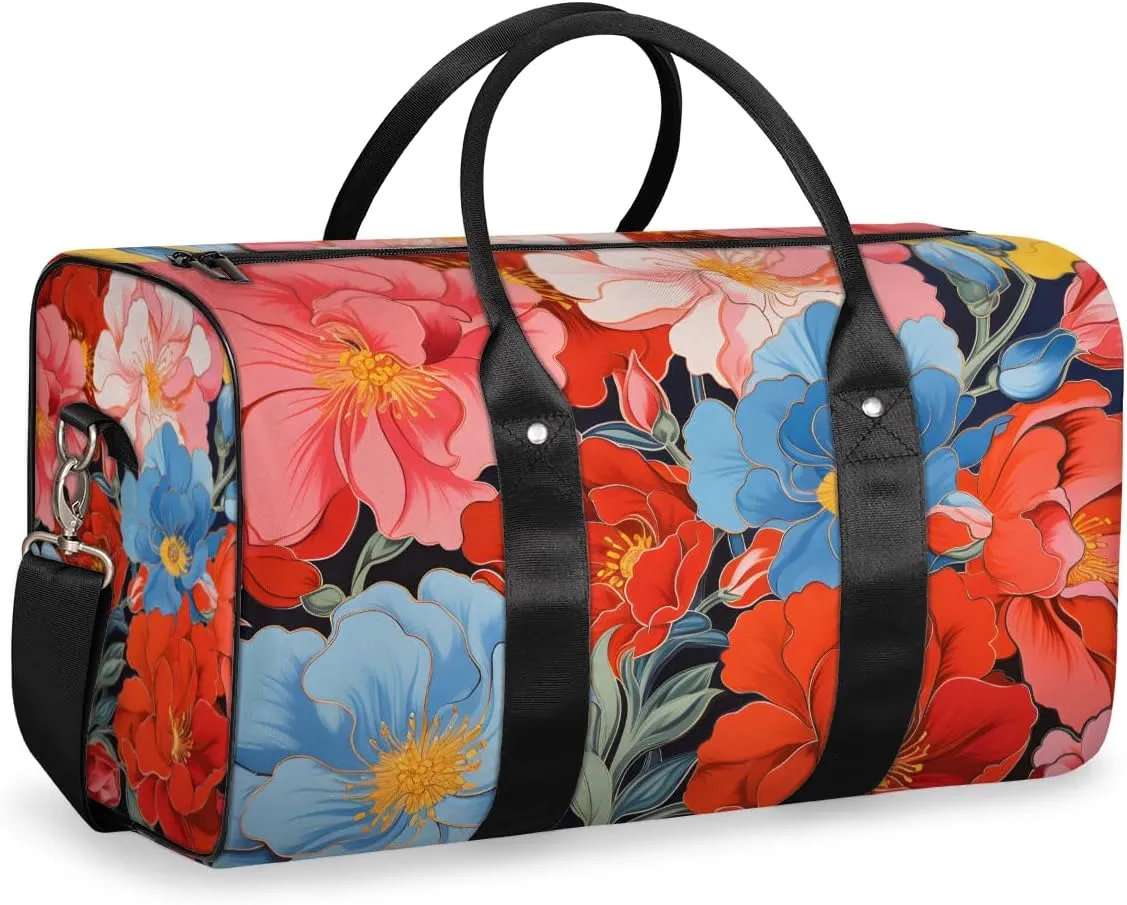 Colorful Flower Travel Duffle Bag for Women Men Gym Duffel Foldable Bag Waterproof Weekender Watercolor Floral Duffle Tote