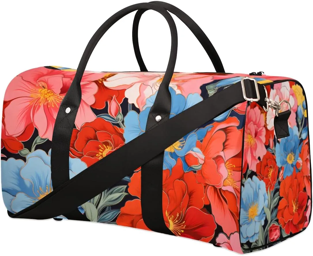 Colorful Flower Travel Duffle Bag for Women Men Gym Duffel Foldable Bag Waterproof Weekender Watercolor Floral Duffle Tote