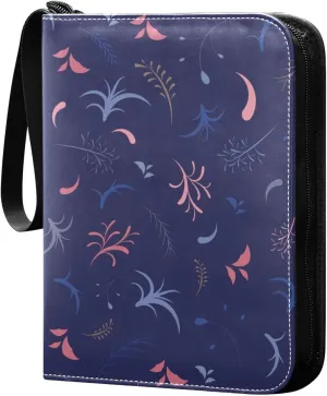 Colorful Flowers and Leafs Card Binder for Trading Cards, 4 Pocket with 50 Sleeves up to 400 Cards, Double Sided Pockets Card Holder Carry Case for Baseball Card, Football Card, Gaming Cards