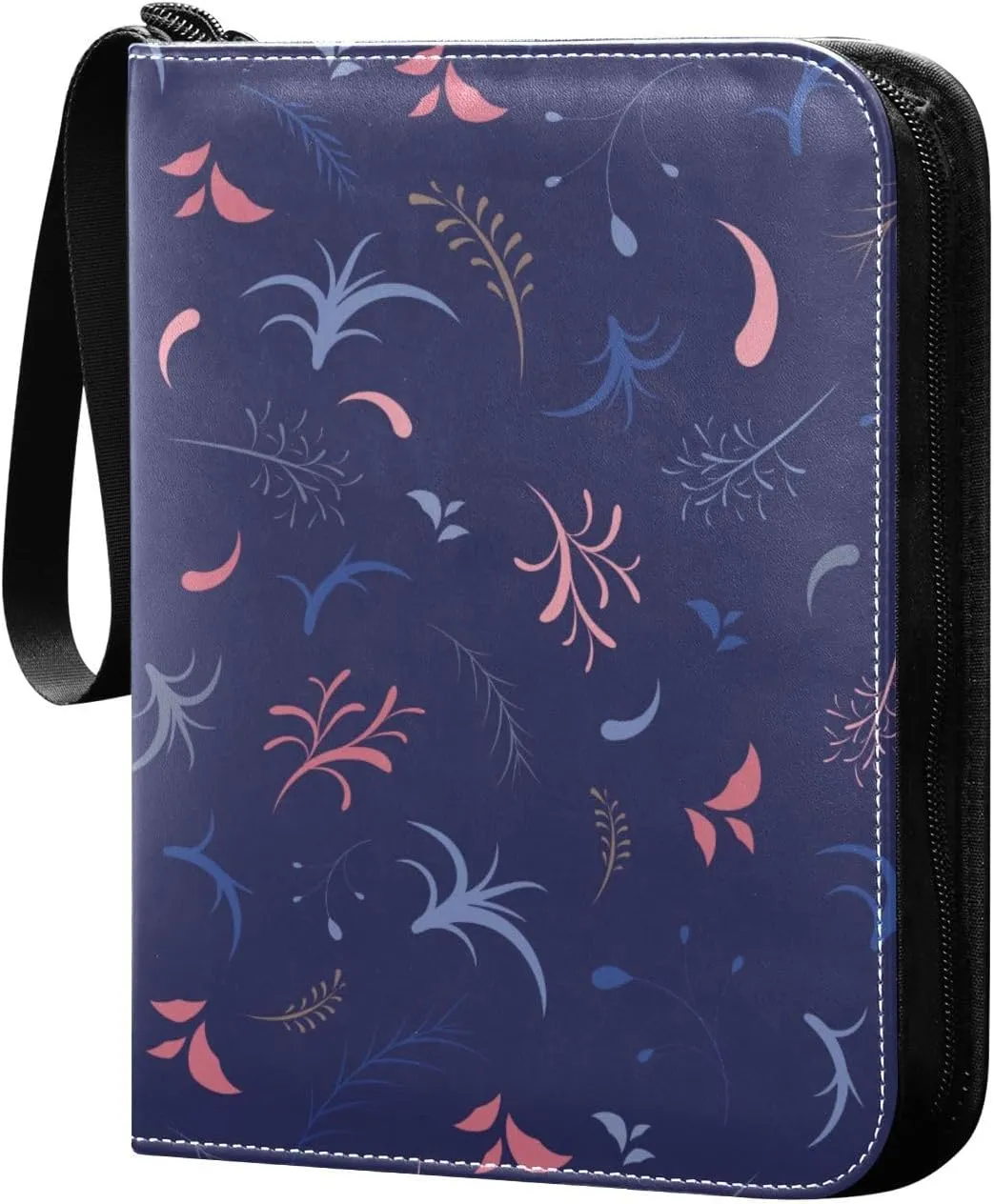 Colorful Flowers and Leafs Card Binder for Trading Cards, 4 Pocket with 50 Sleeves up to 400 Cards, Double Sided Pockets Card Holder Carry Case for Baseball Card, Football Card, Gaming Cards