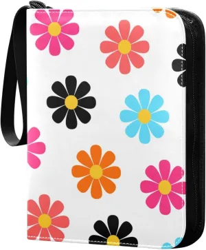 Colorful Flowers Pattern Card Binder for Trading Cards, 4 Pocket with 50 Sleeves up to 400 Cards, Double Sided Pockets Card Holder Carry Case for Baseball Card, Football Card, Gaming Cards