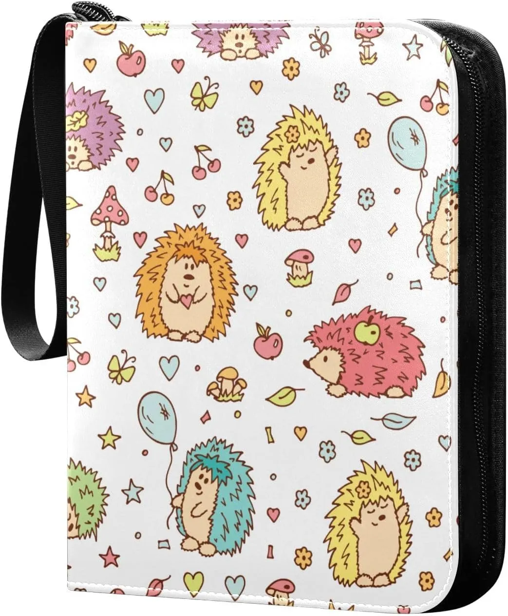 Colorful Hedgehogs Card Binder for Trading Cards, 4 Pocket with 50 Sleeves up to 400 Cards, Double Sided Pockets Card Holder Carry Case for Baseball Card, Football Card, Gaming Cards