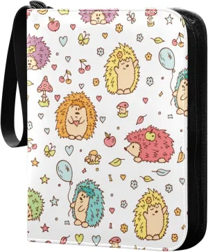 Colorful Hedgehogs Card Binder for Trading Cards, 4 Pocket with 50 Sleeves up to 400 Cards, Double Sided Pockets Card Holder Carry Case for Baseball Card, Football Card, Gaming Cards