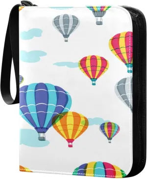 Colorful Hot Air Balloons Card Binder for Trading Cards, 4 Pocket with 50 Sleeves up to 400 Cards, Double Sided Pockets Card Holder Carry Case for Baseball Card, Football Card, Gaming Cards