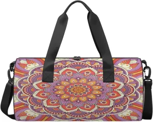 Colorful Indian Tribe Flower Mandala Sports Duffel Bag, Gym Tote Bag Waterproof Weekender Travel Bag for Overnight Travel Luggage Workout Women Men