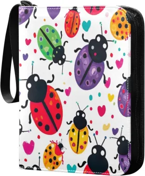 Colorful Ladybirds 4 Pockets Card Binder for 400 Standard Trading Cards,Waterproof Card Holder Album for TCG, CCG, MTG, Gifts For Boys and Girls