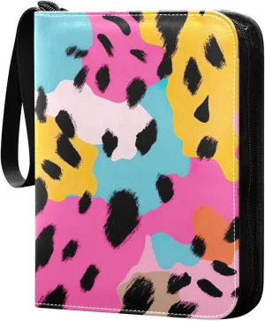Colorful Leopard Print 4 Pockets Card Binder for 400 Standard Trading Cards,Waterproof Card Holder Album for TCG, CCG, MTG, Gifts For Boys and Girls