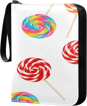 Colorful Lollipop Pattern Card Binder for Trading Cards, 4 Pocket with 50 Sleeves up to 400 Cards, Double Sided Pockets Card Holder Carry Case for Baseball Card, Football Card, Gaming Cards