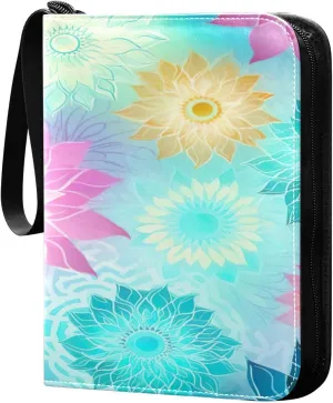 Colorful Mandala Flower Card Binder 4-Pocket, 400 Pockets Trading Cards Holder Games Card Albums Storage Organizer Case for Football, Baseball Cards