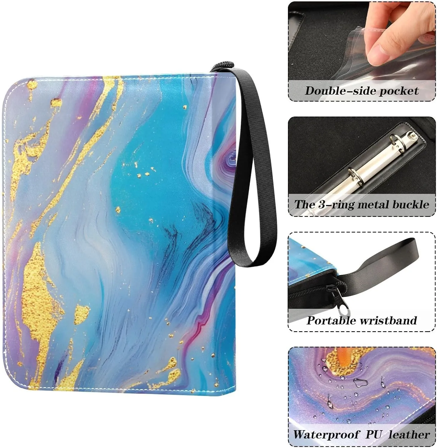 Colorful Marble Purple Trading Card Binders Card Holder Protectors Set Fits 400 Cards With 50 Removable Sleeves