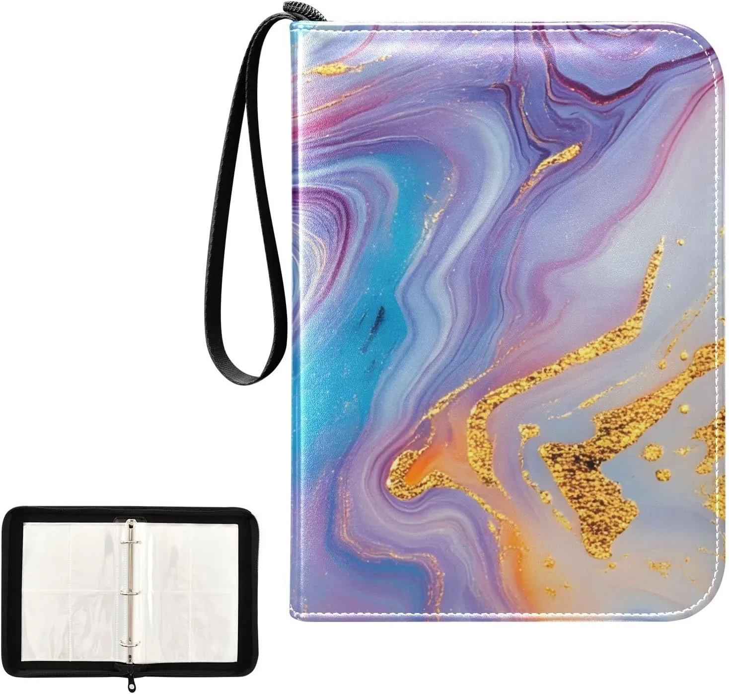 Colorful Marble Purple Trading Card Binders Card Holder Protectors Set Fits 400 Cards With 50 Removable Sleeves